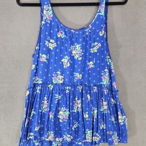 Hollister Womens Medium Preppy Tabk Top Summer Shirt Blue Floral Flowy Open Back